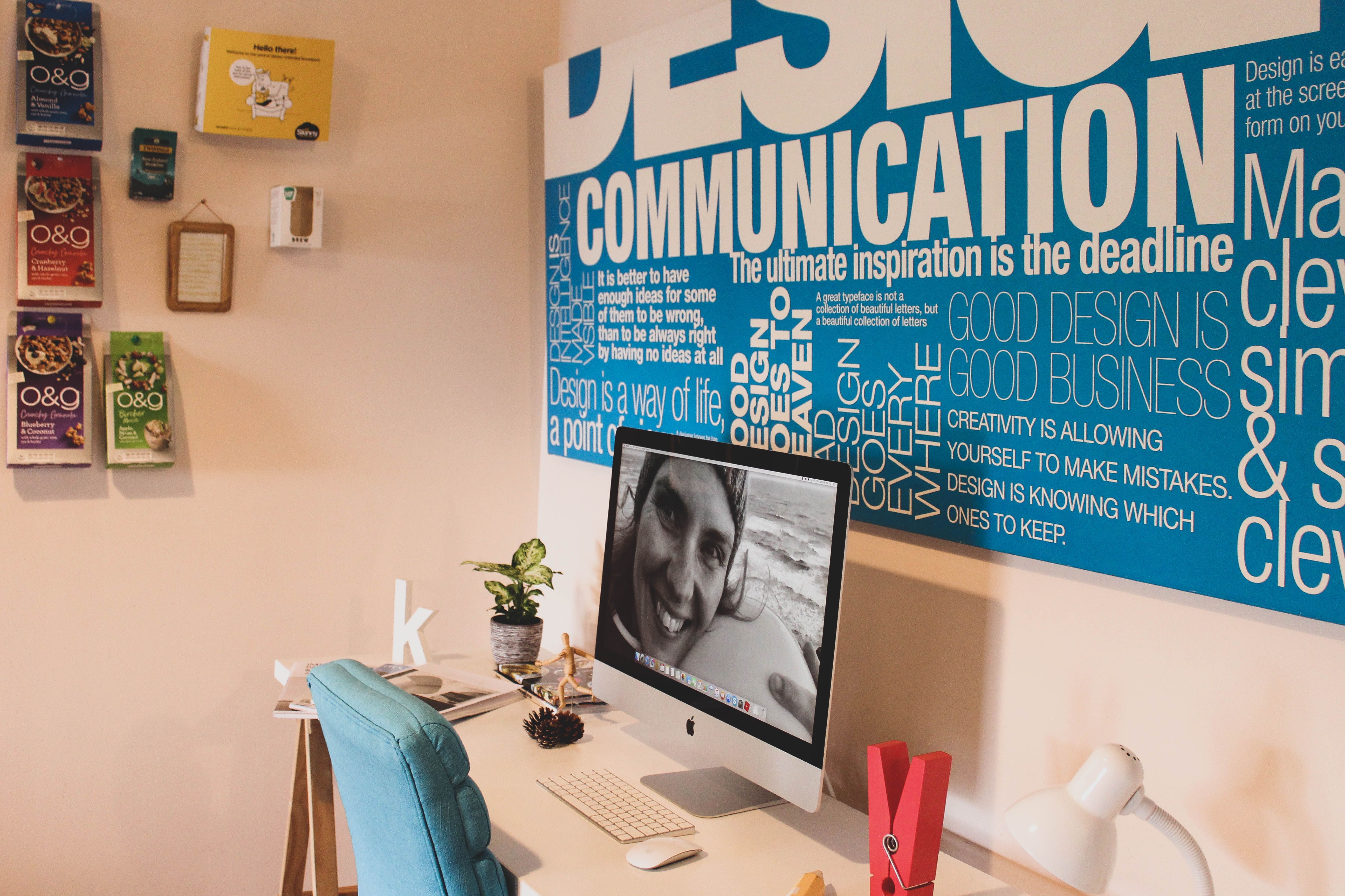 Modern graphic design studio with creative layouts and digital design tools
